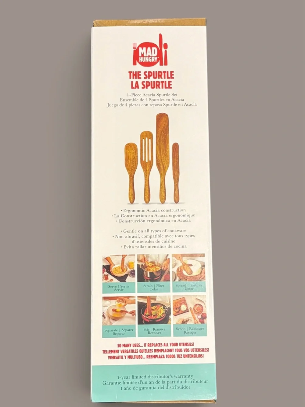 Mad Hungry 4-Piece Acacia Spurtle Set MSRP $40 As Seen on TV NIB